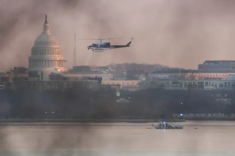 Scena tragediei aviatice din Washington DC. FOTO: Andrew Harnik / Getty images / Profimedia