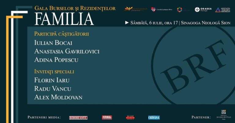 Revista de cultură ,,Familia”, împreună cu Biblioteca Județeană „Gheorghe Șincai” Oradea, Consiliul Județean Bihor, Visit Oradea, Oradea Heritage și Asociația Forumul Bihorean organizează Gala Burselor și Rezidențelor ,,Familia”
