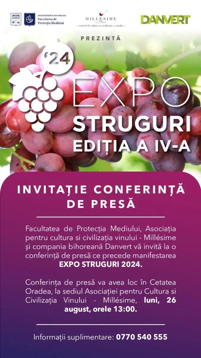 30 și 31 august, cu gust de struguri. „Expo Struguri 2024”, o sărbătoare a gustului și a tradiției