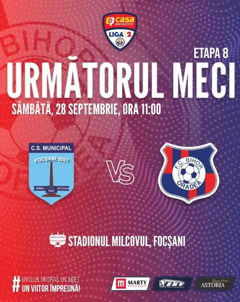 Meci cu puncte preţioase, sâmbătă, pe Stadionul Milcovul din Focşani