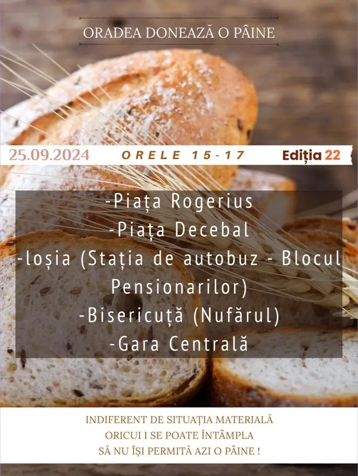 Oradea donează o pâine, o nouă ediție. Vezi unde sunt amplasate punctele de distribuție