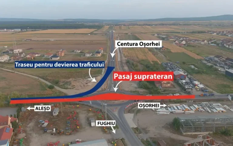 Trafic deviat pe DN1 în Oșorhei. Se lucrează la Pasajul suprateran