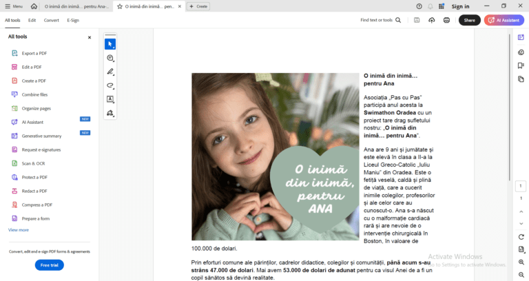 O inimă din inimă… pentru Ana. Orădenii se unesc pentru a oferi o șansă la viață unei fetițe de 9 ani