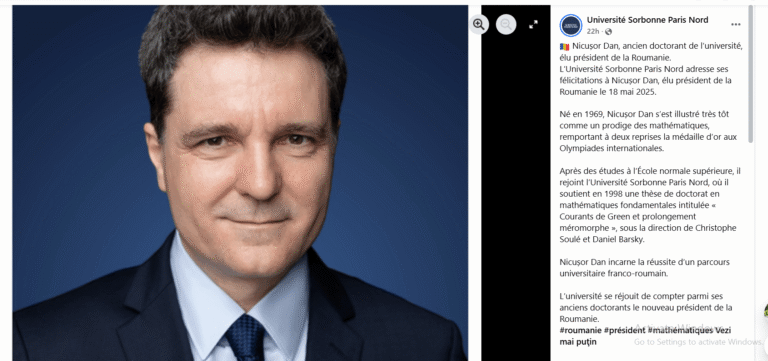 Ce spun reprezentanții Universității din Sorbona Paris Nord despre Nicușor Dan, fost doctorand al universității?