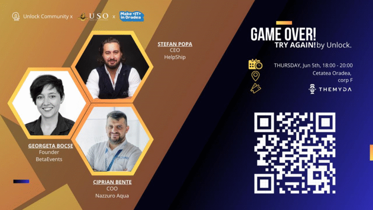Studenții orădeni, față în față cu trei oameni de afaceri din Bihor. „Game Over! Try again!” – Transformă eșecul în aliatul tău