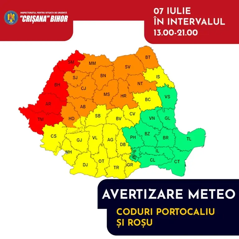 Cod Portocaliu și Cod Roșu în Bihor