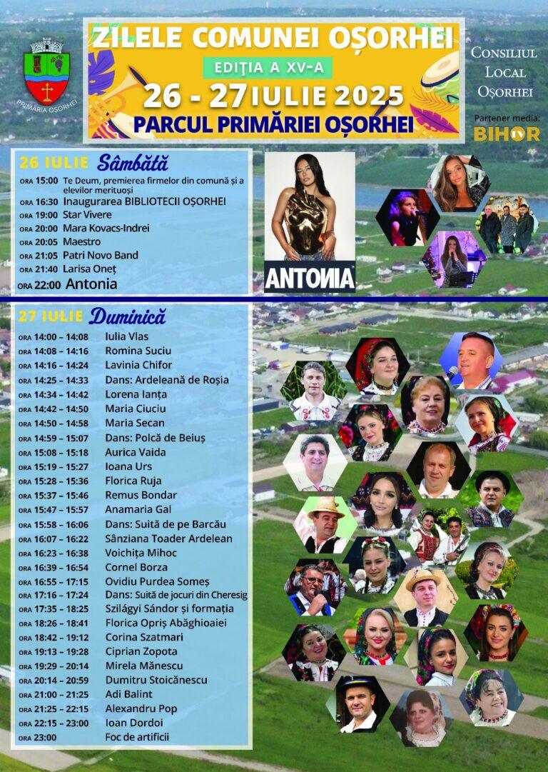 Zilele Comunei Oșorhei, ediția a XV-a. Se inaugurează Biblioteca, vor fi premiați elevii merituoși, concerte live și foc de artificii