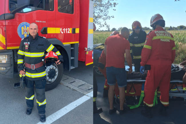 Erou în timpul liber. Un pompier bihorean a sărit în ajutorul victimelor unui accident rutier