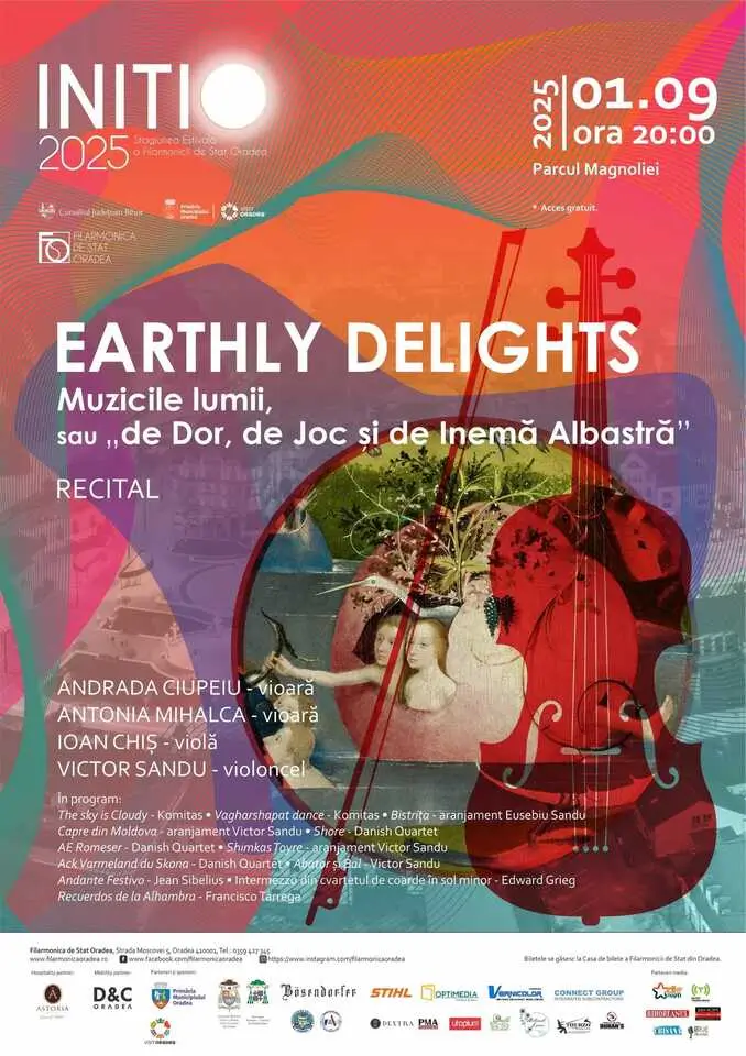 Cvartet de coarde și „Muzicile lumii”, la Oradea. Recital gratuit în Parcul Magnoliei