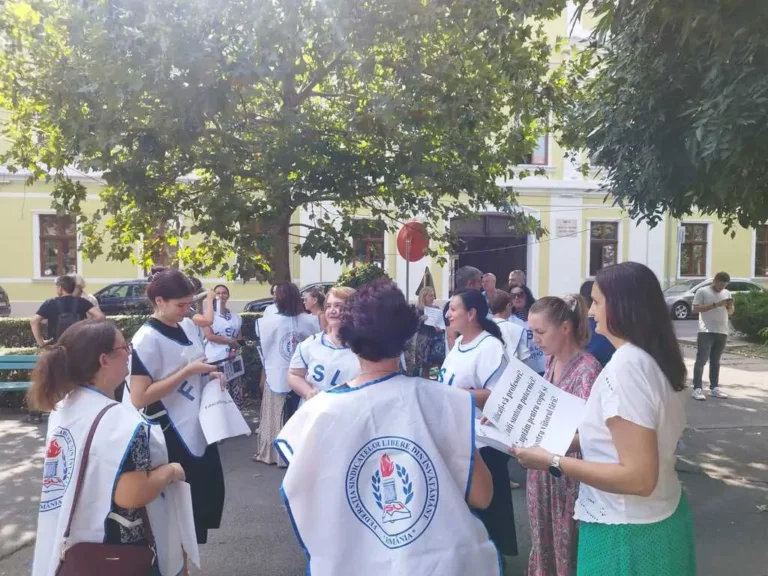 Mai mulți profesori din Bihor au protestat în fața Prefecturii împotriva Legii 141/2025