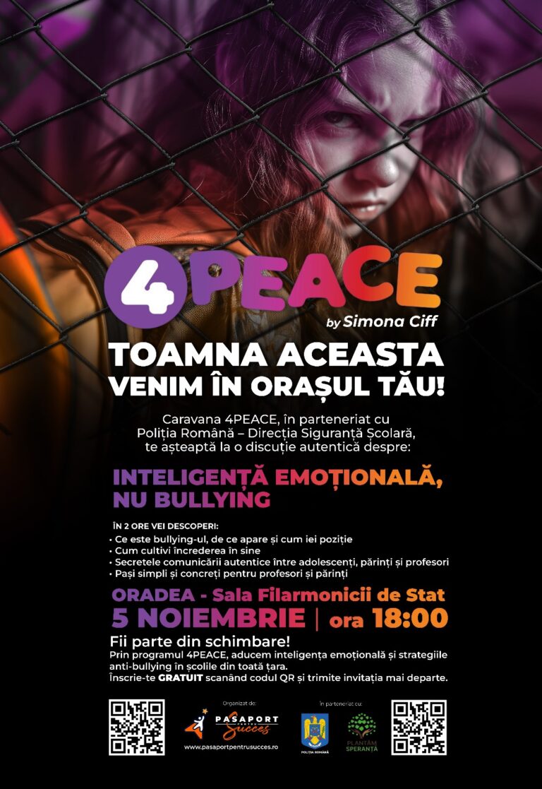 Stop bullying-ului în școli! Turul național „4PEACE” ajunge la Oradea