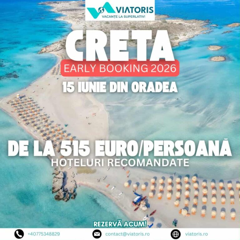 CRETA – Vara 2026 începe aici! Hotelurile bune se epuizează rapid! Prinde-le acum la cele mai bune tarife din Oradea