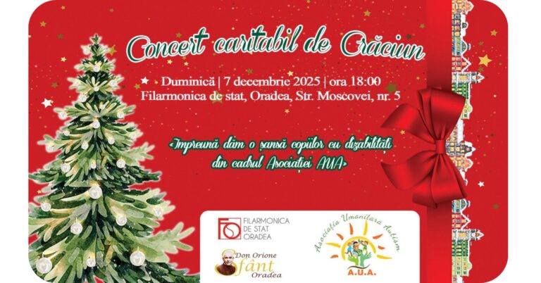 Concert caritabil de Crăciun la Filarmonica Oradea, organizat pentru susținerea copiilor cu autism