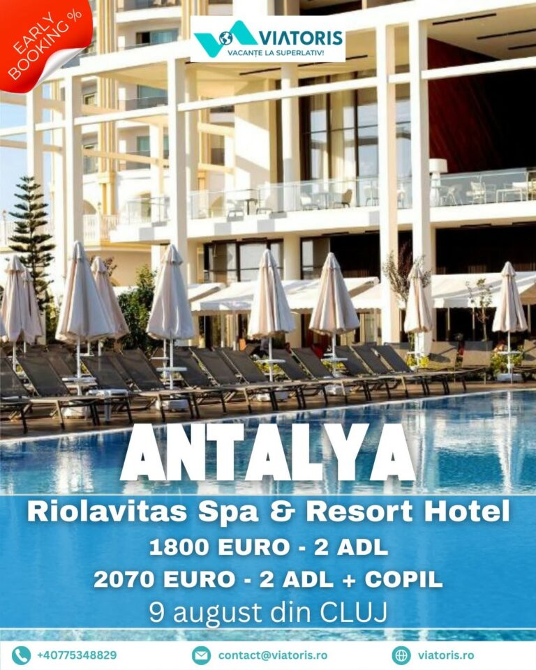Vacanță în Antalya, în plin sezon. 7 nopți ultra all inclusive la Hotel de 5*, cu zbor din Cluj