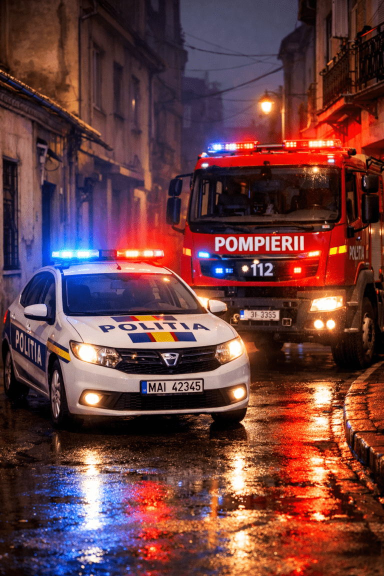 Caz ireal: Autospecială de pompieri, trasă de dreapta de un polițist. Echipajul se deplasa la un incendiu