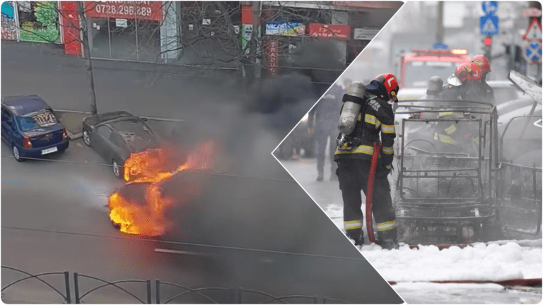 VIDEO | Femeie carbonizată după ce o mașină electrică a luat foc în mers. Flăcările s-au extins la alte mașini