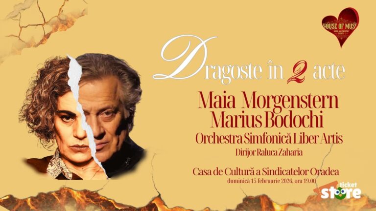 „Dragoste în 2 acte (și un bis)” – Maia Morgenstern și Marius Bodochi, pe scena Casei de Cultură a Sindicatelor din Oradea