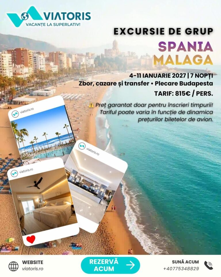 Vacanță de început de an, propusă de Viatoris, în sudul Spaniei. Pachete turistice în Malaga, de la 815 euro de persoană