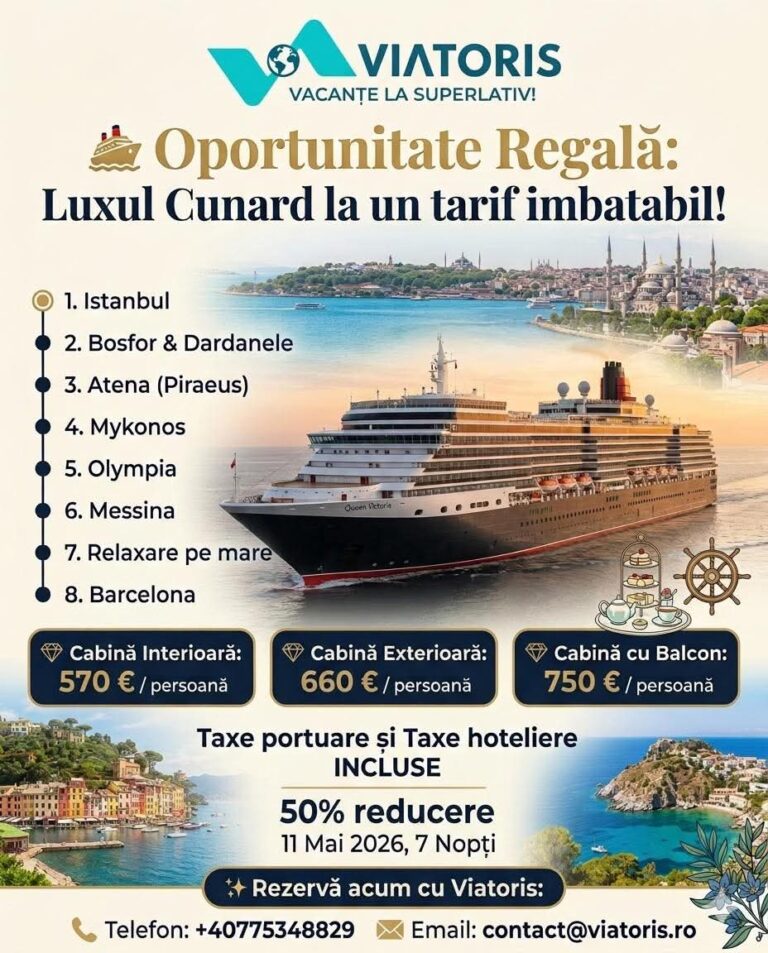 Croazieră de lux pe Mediterană, la tarif redus. 7 nopți pe nava Queen Victoria, cu plecare din Istanbul