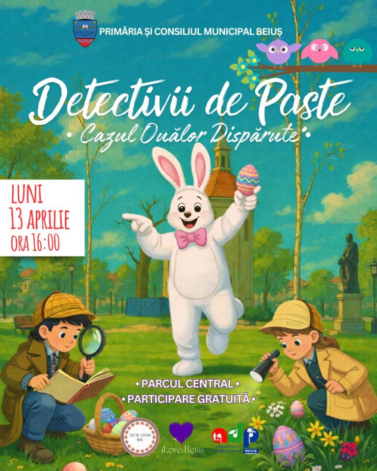 Copiii din Beiuș sunt invitați la o super aventură de Paști. Vânătoare de ouă, mister și distracție, în Parcul Central