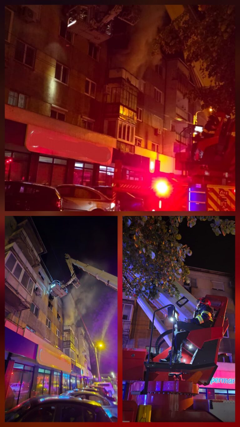 Flăcări în toiul nopții la un bloc din Oradea. Oameni evacuați de urgență, trei victime au ajuns la spital
