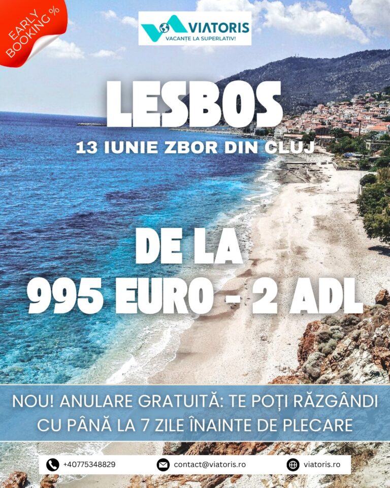 Vacanțe în insula Lesbos, cu plecări din Cluj. Tarife de la 995 euro pentru două persoane și condiții flexibile de plată