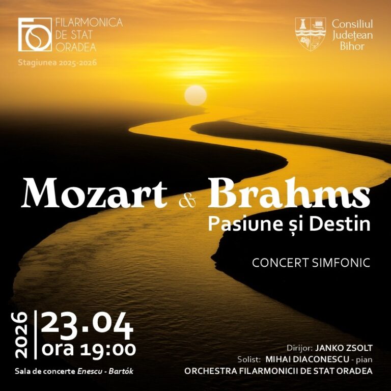 Mozart și Brahms, în concertul de joi al Filarmonicii din Oradea. În program: uverturi, concert de pian și simfonie de referință