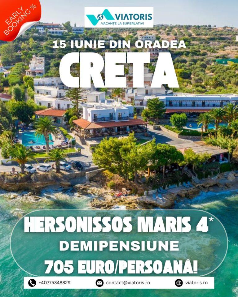 Vacanțe în Creta cu plecare din Oradea. Pachete Viatoris la malul mării, de la 705 euro de persoană
