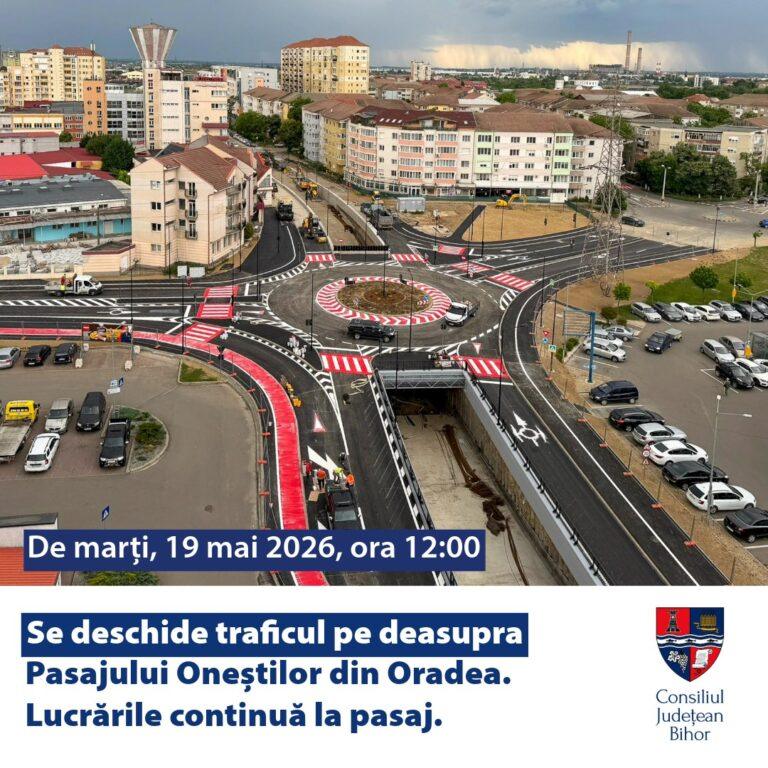 Circulația se redeschide în giratoriul de deasupra pasajului subteran de pe Oneștilor. Află de când se schimbă traficul