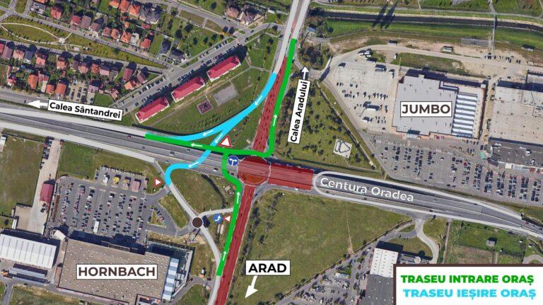 Restricții de circulație, timp de aproape trei săptămâni, la pasajul de pe DN 79, în zona Centurii Oradea. Cum se va circula